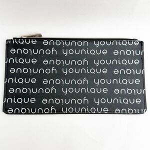 Younique Reversible Logo Print Makeup Bag Black White Zip Pouch Clutch 8.5x5in